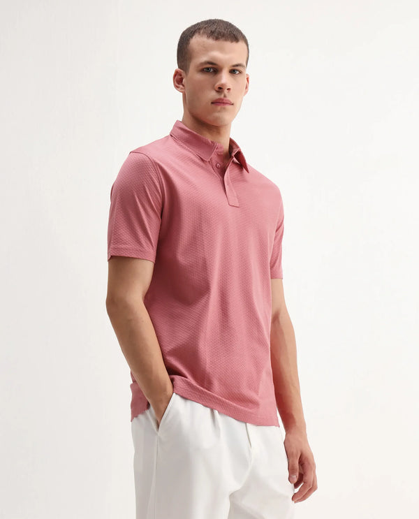 Rare Rabbit Mens Nielson Pastel Pink Cotton Fabric Short Sleeve Jacquard Polo T-Shirt