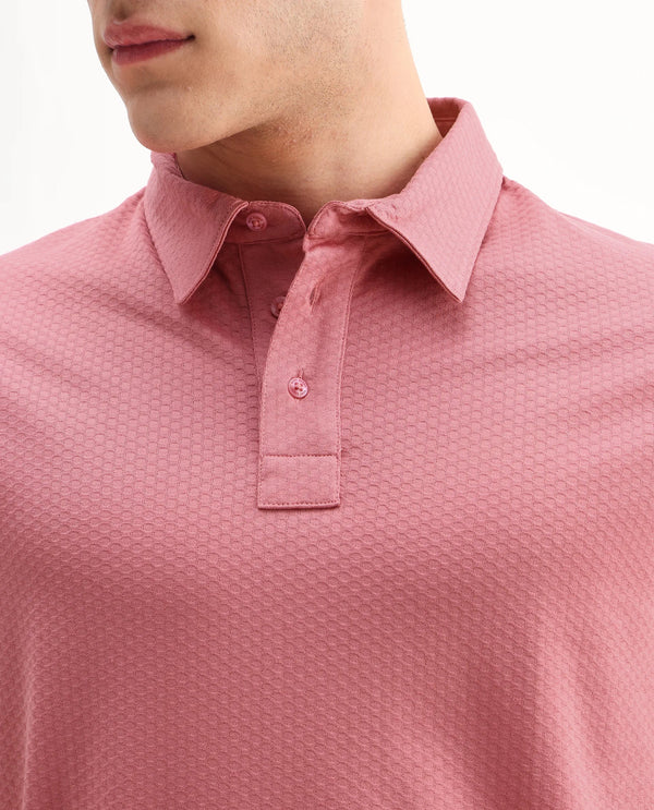 Rare Rabbit Mens Nielson Pastel Pink Cotton Fabric Short Sleeve Jacquard Polo T-Shirt