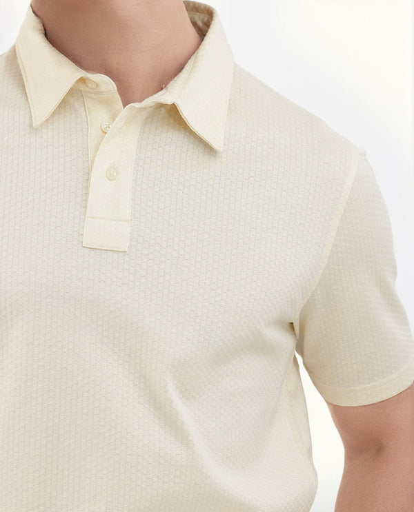 Rare Rabbit Mens Nielson Pastel Yellow Cotton Fabric Short Sleeve Jacquard Polo T-Shirt