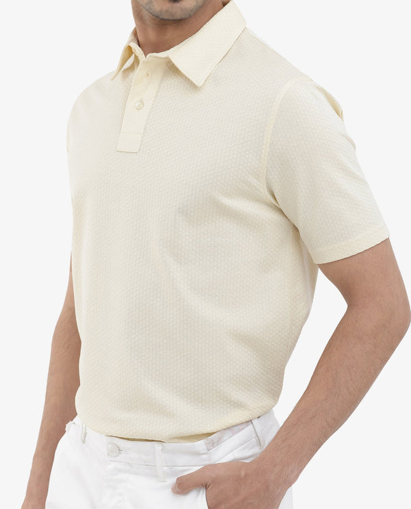Rare Rabbit Mens Nielson Pastel Yellow Cotton Fabric Short Sleeve Jacquard Polo T-Shirt