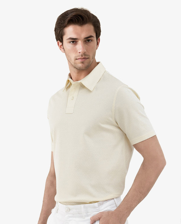 Rare Rabbit Mens Nielson Pastel Yellow Cotton Fabric Short Sleeve Jacquard Polo T-Shirt