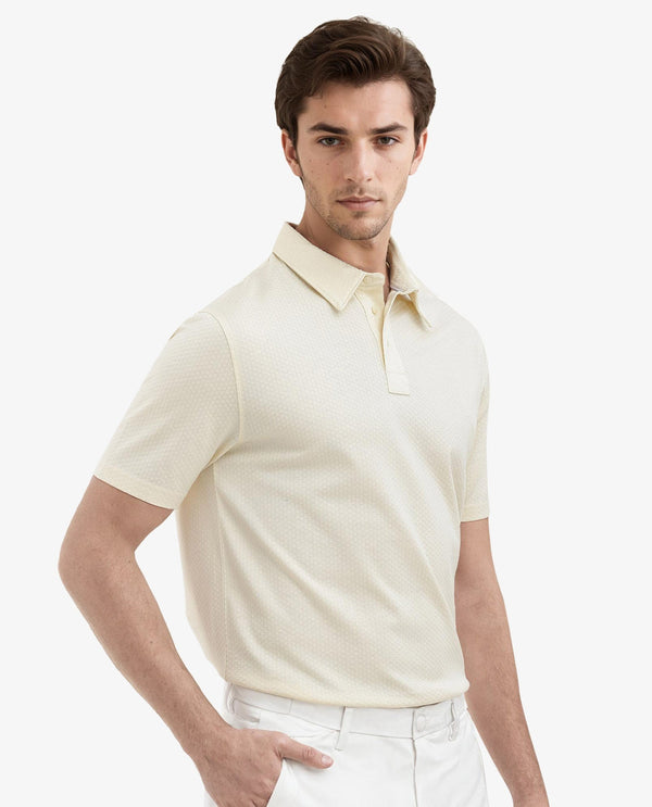 Rare Rabbit Mens Nielson Pastel Yellow Cotton Fabric Short Sleeve Jacquard Polo T-Shirt