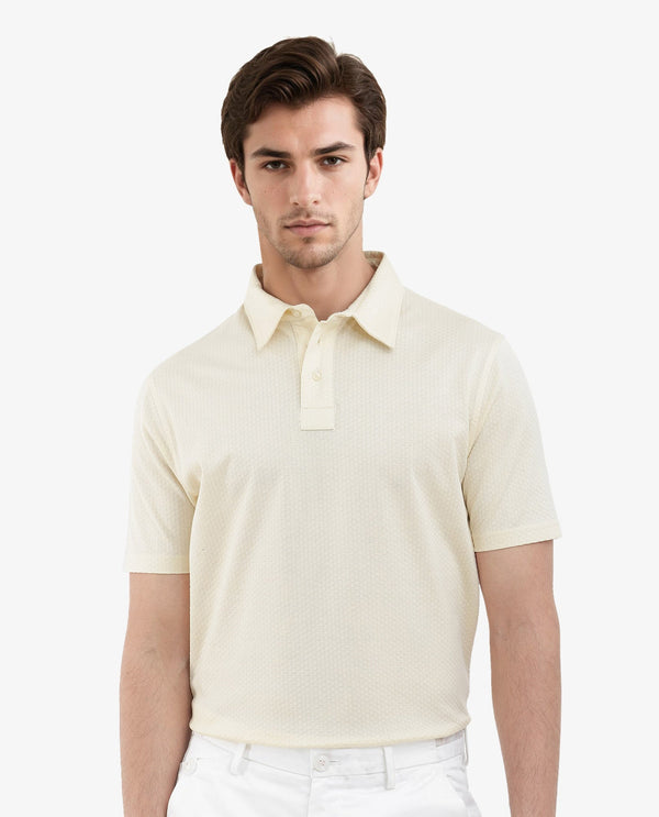 Rare Rabbit Mens Nielson Pastel Yellow Cotton Fabric Short Sleeve Jacquard Polo T-Shirt
