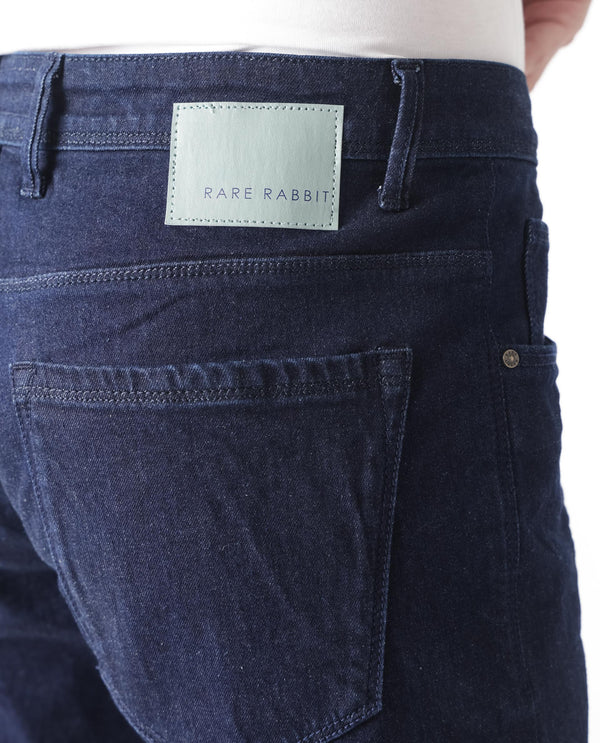 Rare Rabbit Men's Night Dark Blue Rinse Wash Mid-Rise Slim Fit Jeans