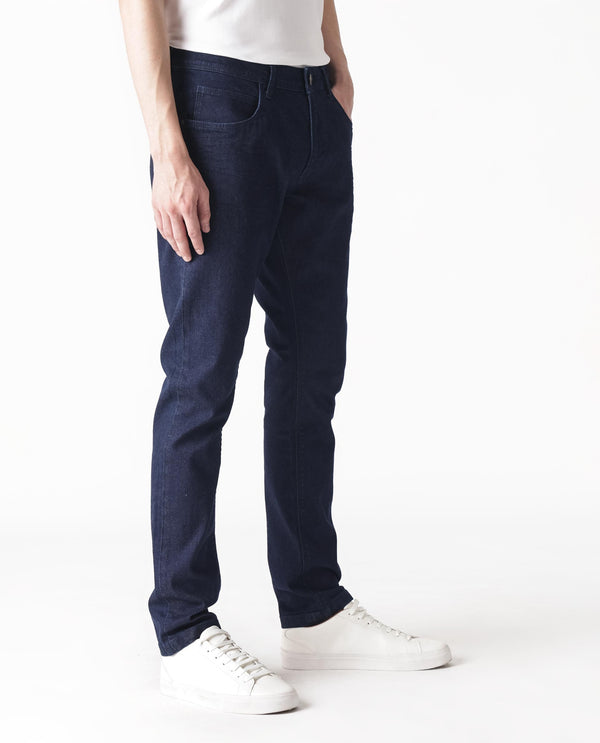 Rare Rabbit Men's Night Dark Blue Rinse Wash Mid-Rise Slim Fit Jeans