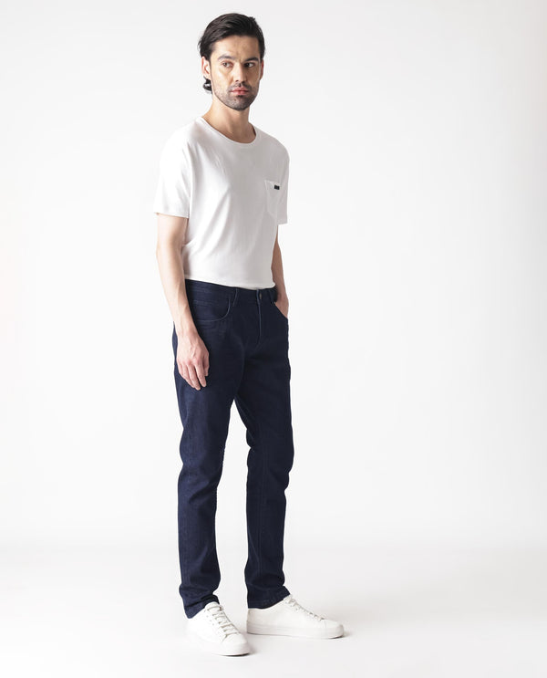 Rare Rabbit Men's Night Dark Blue Rinse Wash Mid-Rise Slim Fit Jeans