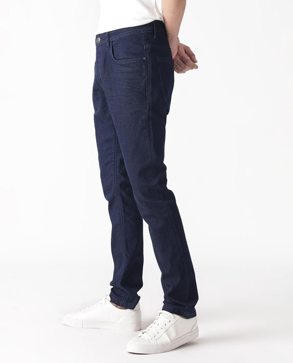 Rare Rabbit Men's Night Dark Blue Rinse Wash Mid-Rise Slim Fit Jeans