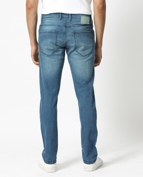 Rare Rabbit Men's Night Dusky Blue Mid Wash Mid-Rise Slim Fit Jeans