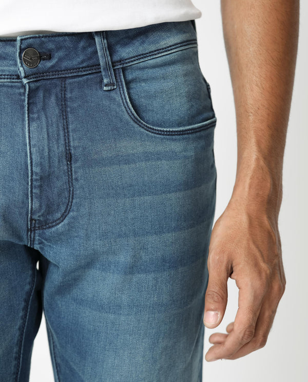 Rare Rabbit Men's Night Dusky Blue Mid Wash Mid-Rise Slim Fit Jeans