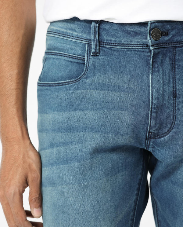 Rare Rabbit Men's Night Dusky Blue Mid Wash Mid-Rise Slim Fit Jeans