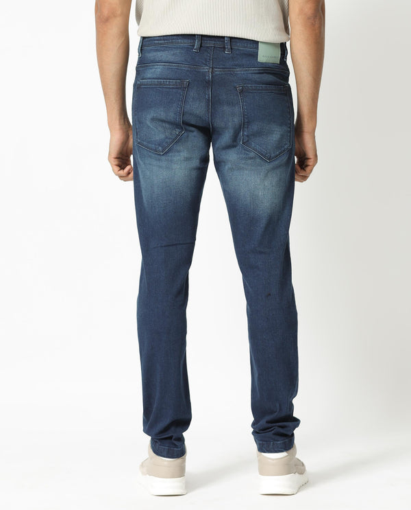 Rare Rabbit Men's Night Light Blue Mid Wash Mid-Rise Slim Fit Jeans