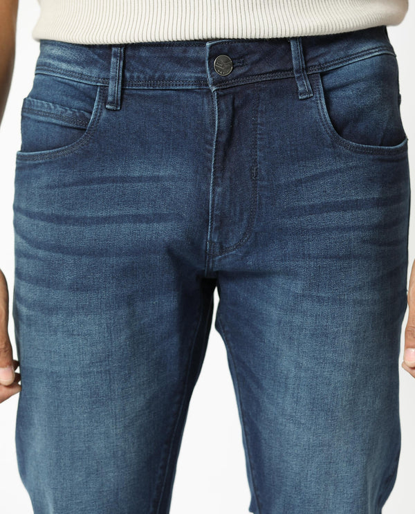 Rare Rabbit Men's Night Light Blue Mid Wash Mid-Rise Slim Fit Jeans