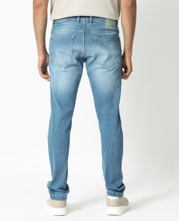 Rare Rabbit Men's Night Pastel Blue Light Wash Mid-Rise Slim Fit Jeans