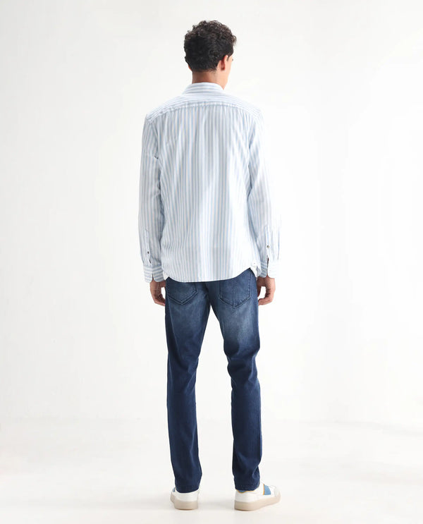 Rare Rabbit Men's Night Dark Blue Rinse Wash Mid-Rise Slim Fit Jeans