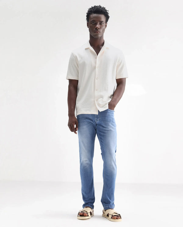 Rare Rabbit Men's Night Pastel Blue Light Wash Mid-Rise Slim Fit Jeans