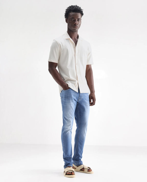 Rare Rabbit Men's Night Pastel Blue Light Wash Mid-Rise Slim Fit Jeans