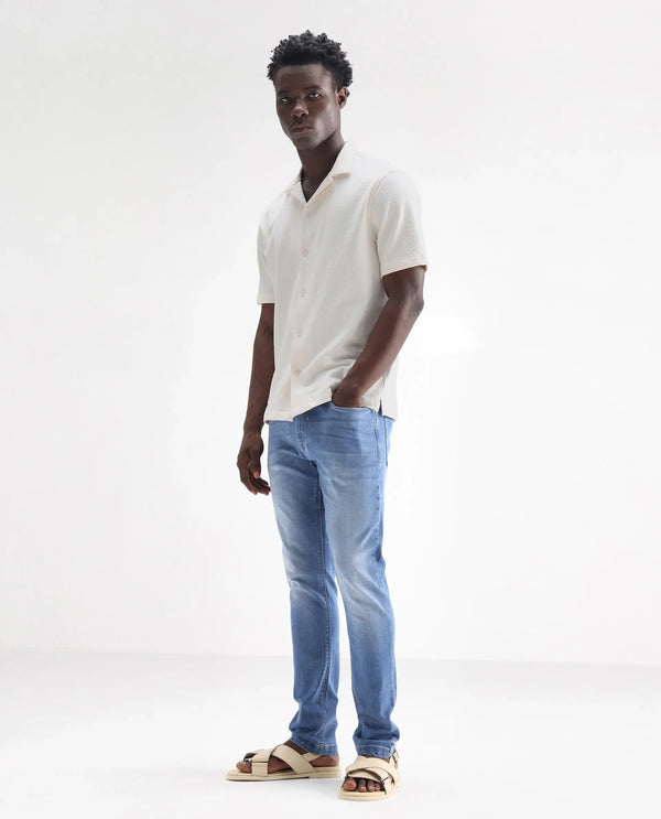 Rare Rabbit Men's Night Pastel Blue Light Wash Mid-Rise Slim Fit Jeans