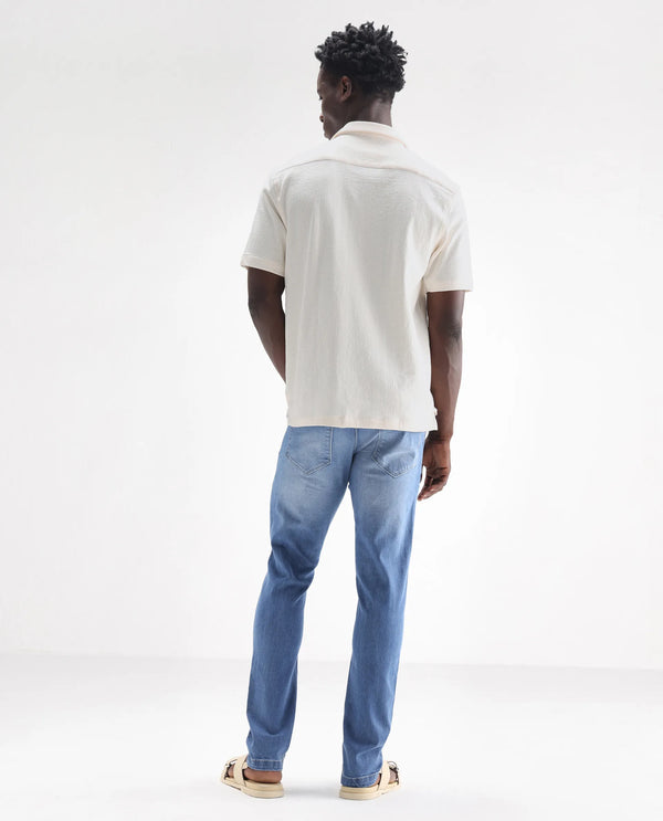 Rare Rabbit Men's Night Pastel Blue Light Wash Mid-Rise Slim Fit Jeans