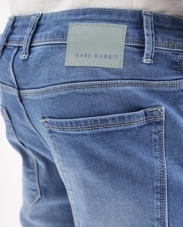 Rare Rabbit Men's Night Pastel Blue Light Wash Mid-Rise Slim Fit Jeans