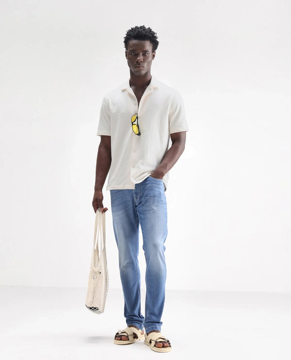 Rare Rabbit Men's Night Pastel Blue Light Wash Mid-Rise Slim Fit Jeans