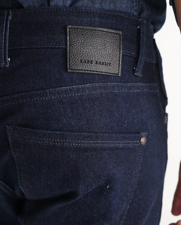 Rare Rabbit Mens Nikos Dark Navy Cotton Polyester Mid Wash Regular Fit Jeans