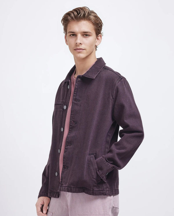 Rare Rabbit Men Nio Dark Purple Cotton Fabric Collared Neck Jacket