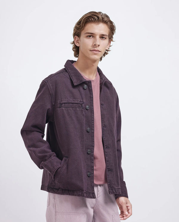 Rare Rabbit Men Nio Dark Purple Cotton Fabric Collared Neck Jacket