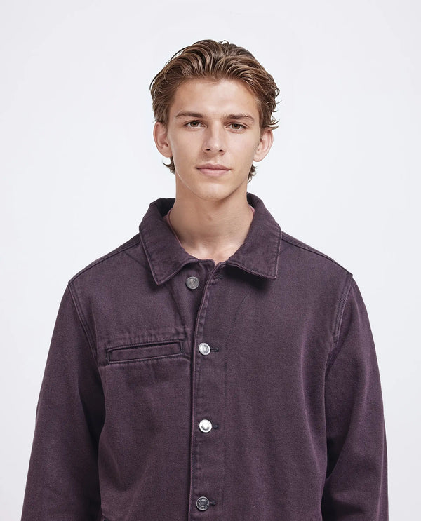 Rare Rabbit Men Nio Dark Purple Cotton Fabric Collared Neck Jacket