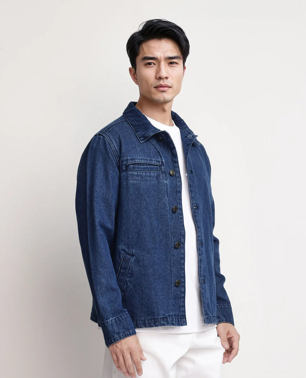 Rare Rabbit Men Nio Blue Cotton Fabric Collared Neck Jacket