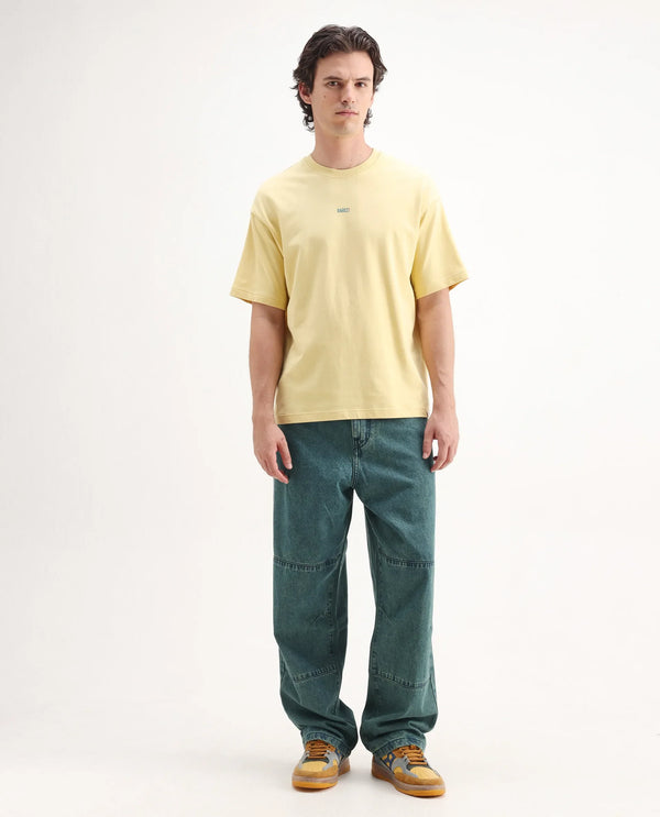 Rare Rabbit Men's Niok Green Cotton Fabric Mid Rise Dark Wash Baggy Fit Solid Jeans
