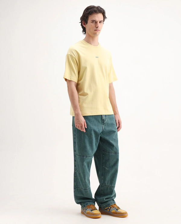 Rare Rabbit Men's Niok Green Cotton Fabric Mid Rise Dark Wash Baggy Fit Solid Jeans