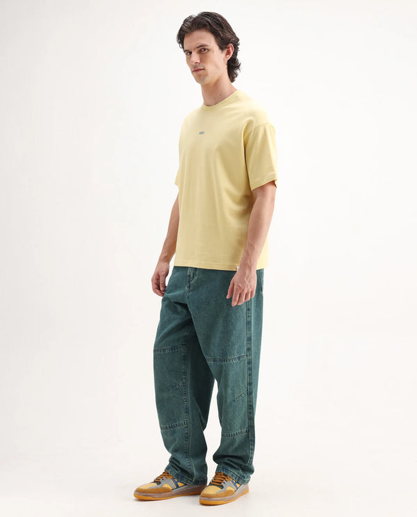 Rare Rabbit Men's Niok Green Cotton Fabric Mid Rise Dark Wash Baggy Fit Solid Jeans