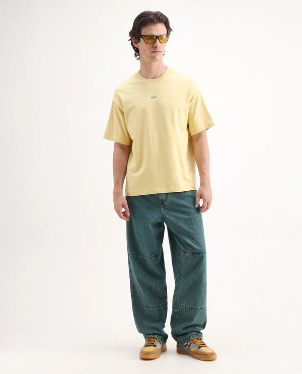 Rare Rabbit Men's Niok Green Cotton Fabric Mid Rise Dark Wash Baggy Fit Solid Jeans