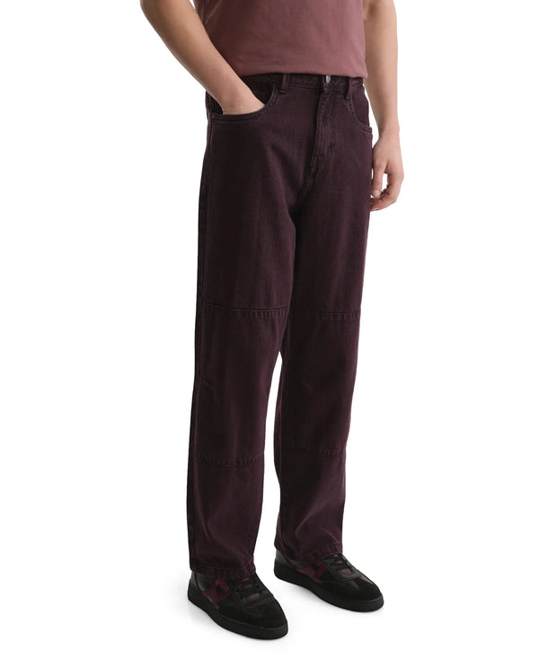 Rare Rabbit Men's Niop Dark Purple Cotton Fabric Mid Rise Baggy Fit Jeans