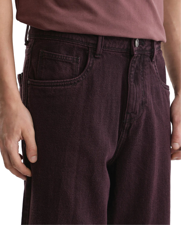 Rare Rabbit Men's Niop Dark Purple Cotton Fabric Mid Rise Baggy Fit Jeans