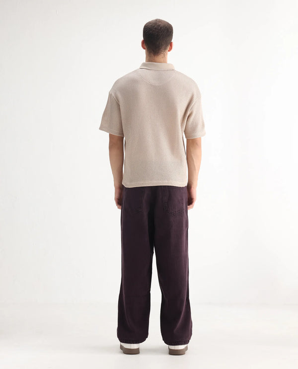 Rare Rabbit Men's Niop Dark Purple Cotton Fabric Mid Rise Baggy Fit Jeans