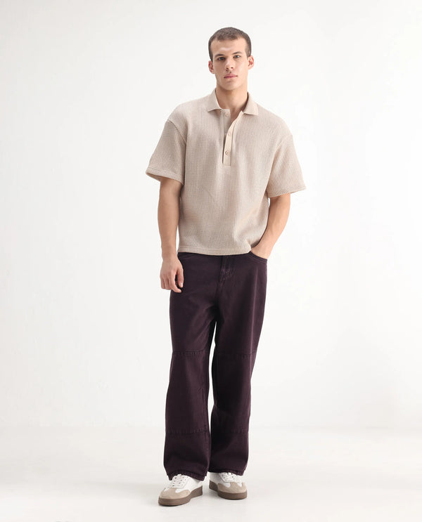 Rare Rabbit Men's Niop Dark Purple Cotton Fabric Mid Rise Baggy Fit Jeans