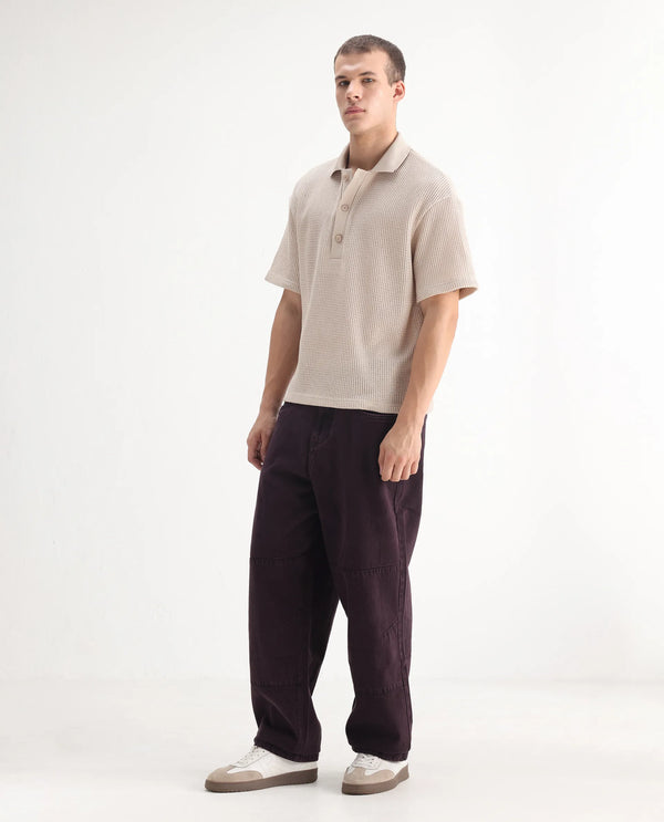 Rare Rabbit Men's Niop Dark Purple Cotton Fabric Mid Rise Baggy Fit Jeans