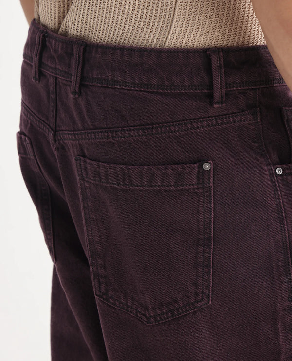 Rare Rabbit Men's Niop Dark Purple Cotton Fabric Mid Rise Baggy Fit Jeans
