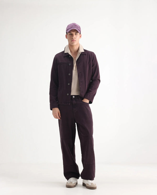 Rare Rabbit Men's Niop Dark Purple Cotton Fabric Mid Rise Baggy Fit Jeans