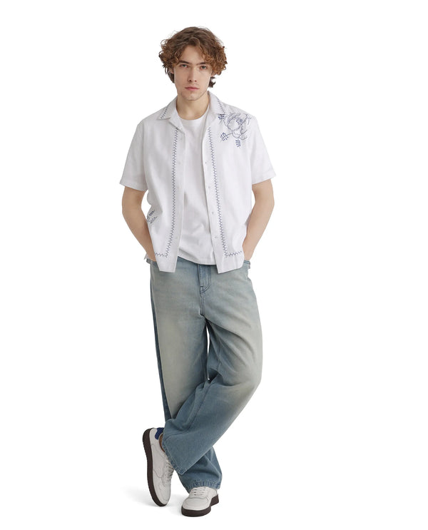 Rare Rabbit Men Niort White Cotton Fabric Plain Shirt