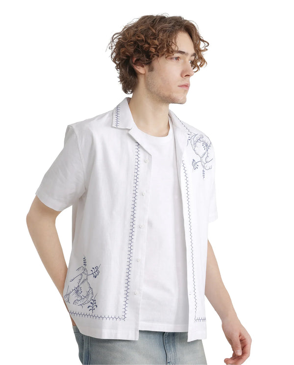 Rare Rabbit Men Niort White Cotton Fabric Plain Shirt