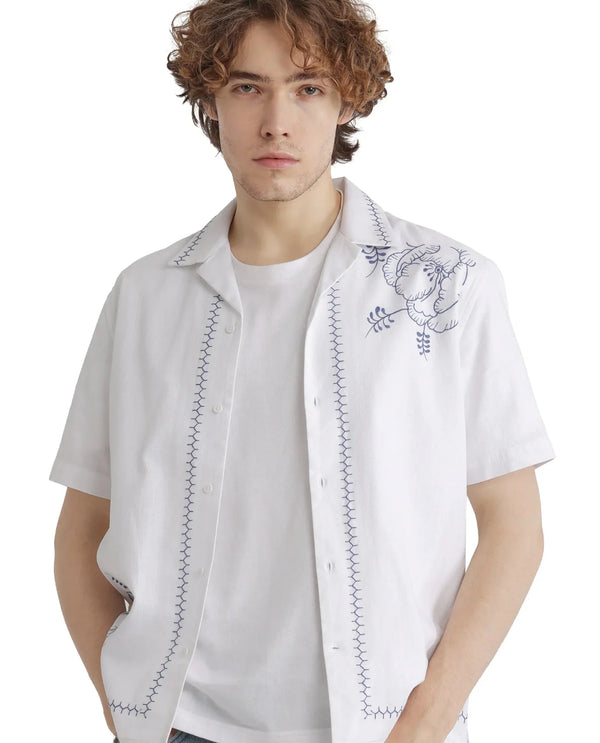 Rare Rabbit Men Niort White Cotton Fabric Plain Shirt