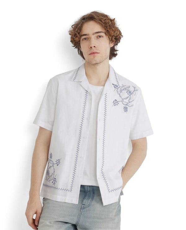 Rare Rabbit Men Niort White Cotton Fabric Plain Shirt