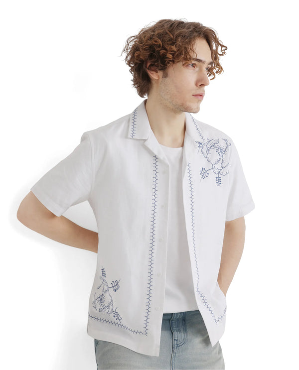 Rare Rabbit Men Niort White Cotton Fabric Plain Shirt