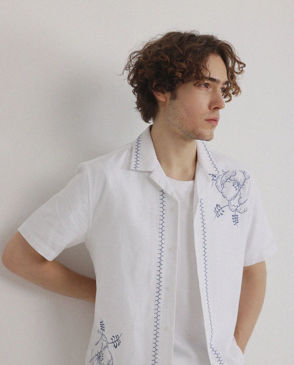 Rare Rabbit Men Niort White Cotton Fabric Plain Shirt