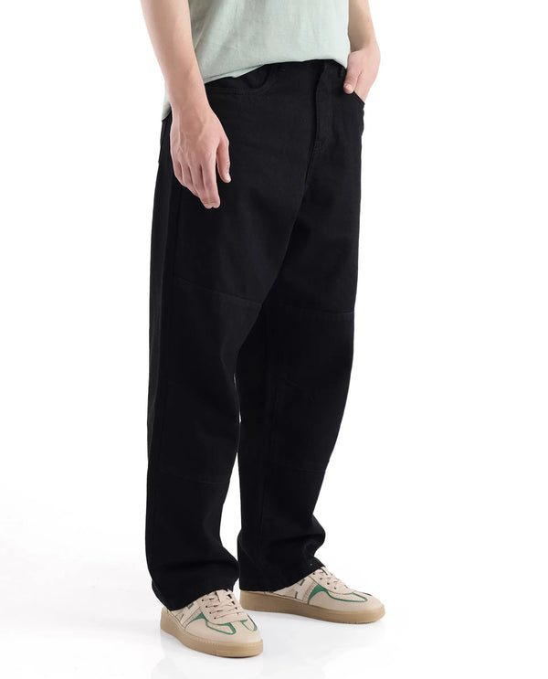 Rare Rabbit Men's Niob Black Cotton Fabric Mid Rise Dark Wash Baggy Fit Solid Jeans