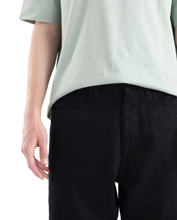 Rare Rabbit Men's Niob Black Cotton Fabric Mid Rise Dark Wash Baggy Fit Solid Jeans