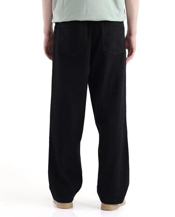 Rare Rabbit Men's Niob Black Cotton Fabric Mid Rise Dark Wash Baggy Fit Solid Jeans