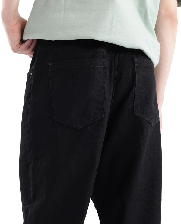 Rare Rabbit Men's Niob Black Cotton Fabric Mid Rise Dark Wash Baggy Fit Solid Jeans